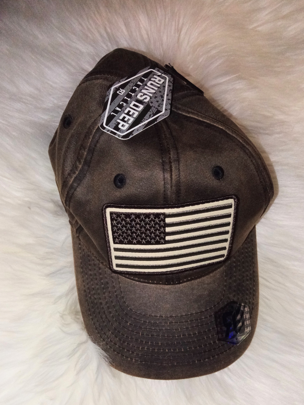 Rustic Brown 'Rugged' ADJUSTABLE Flag Baseball Cap - RUNS DEEP